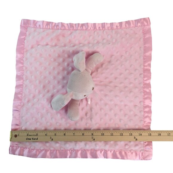 Pink Bunny Rabbit Lovey Minky Dots Satin Trim 15" Baby Security Blanket - Picture 5 of 5